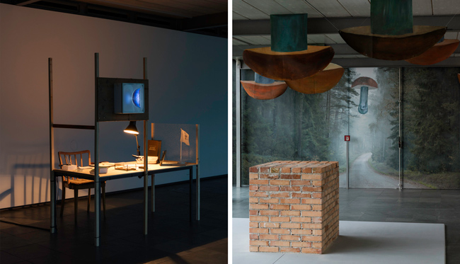 Installation view Kunsthalle Wien Prize 2016, Photo: Stephan Wyckoff: Margit Busch, Transcientistischer Arbeitsplatz, 2016, Courtesy die Künstlerin; Andrej Polukord, The Sarcophagus, 2016, Courtesy der Künstler