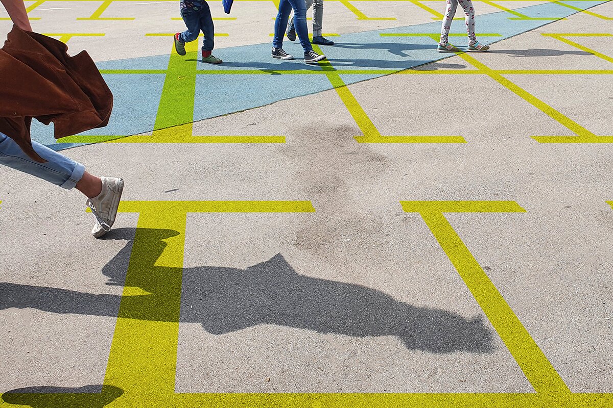 Grundriss eines Bunkers gemalt auf dem Yppenplatz